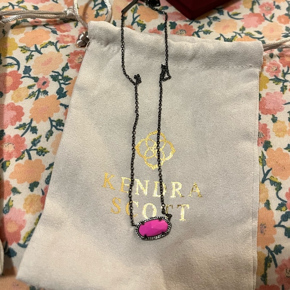 Custom Kendra Scott black necklace with pink pendant